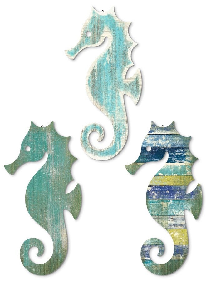 Putuo Decor Wood Seahorse Wall Decor Vintage Sea Life Wall Art Ocean Coastal Wall Art Sea Horse Decoration Coastal Room Decor Ocean Decor For Bedroom For Bedroom Living Room Home Decorations - Image 1